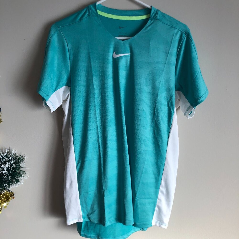 Nike DX5537-392 Mens Medium Court Dri-fit Advantage Tennis Shirt Top Teal